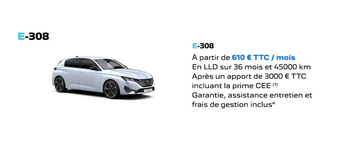 PEUGEOT E-308 ÉLECTRIQUE À PARTIR DE 610 €/mois