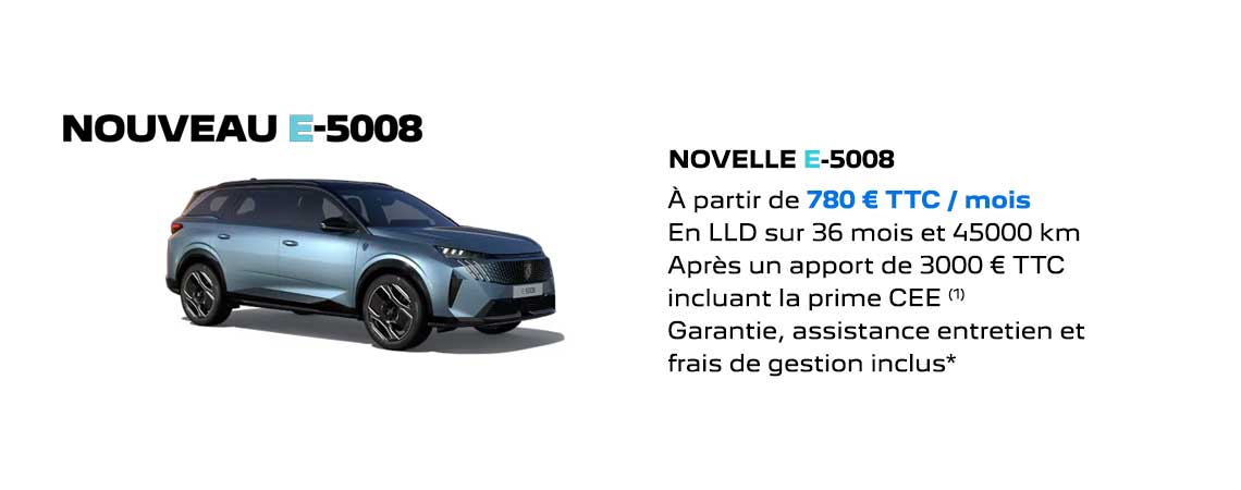PEUGEOT E-5008 GRANDE AUTONOMIE ÉLECTRIQUE À PARTIR DE 780 €/mois