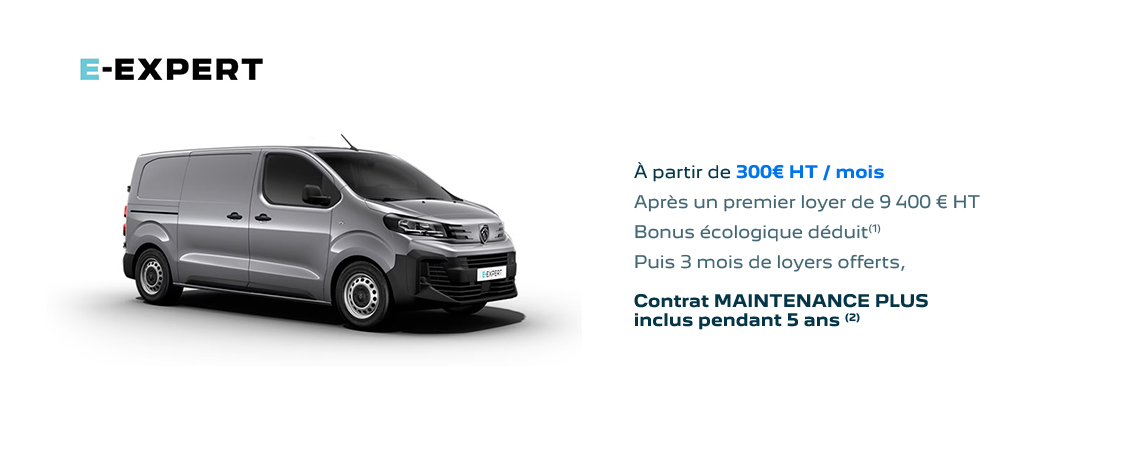 Peugeot e-Expert à partir de 300€ HT/mois