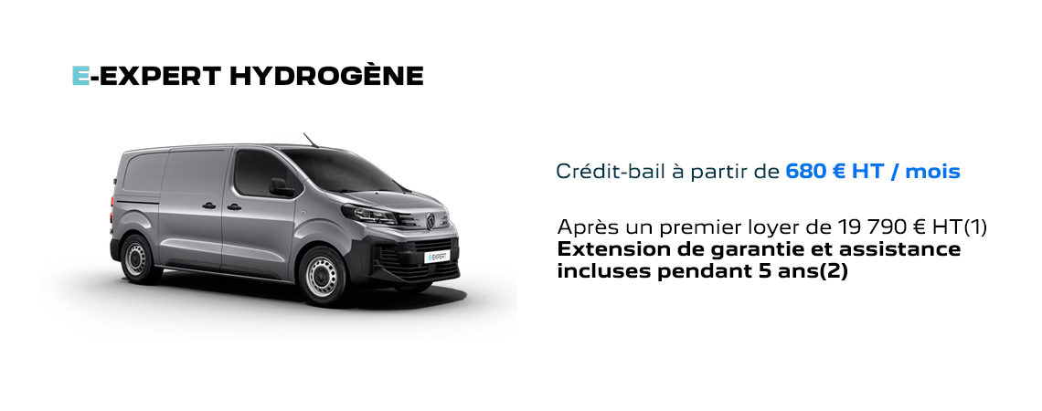 PEUGEOT e-EXPERT HYDROGENE Crédit-bail à partir de 680 € HT / mois