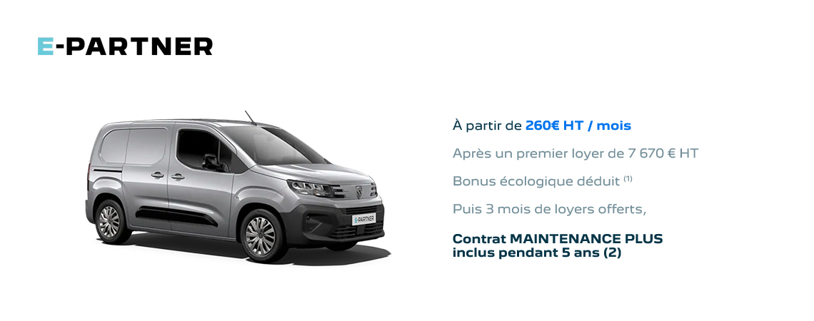 Peugeot e-Partner à partir de 260€ HT/mois