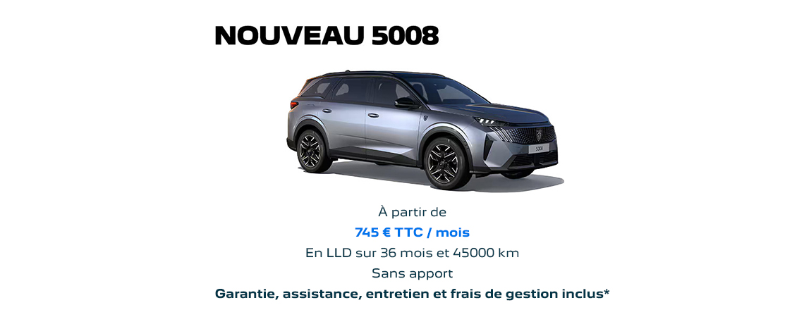 PEUGEOT NOUVEAU 5008 HYBRIDE RECHARGEABLE À PARTIR DE 745 € TTC/mois