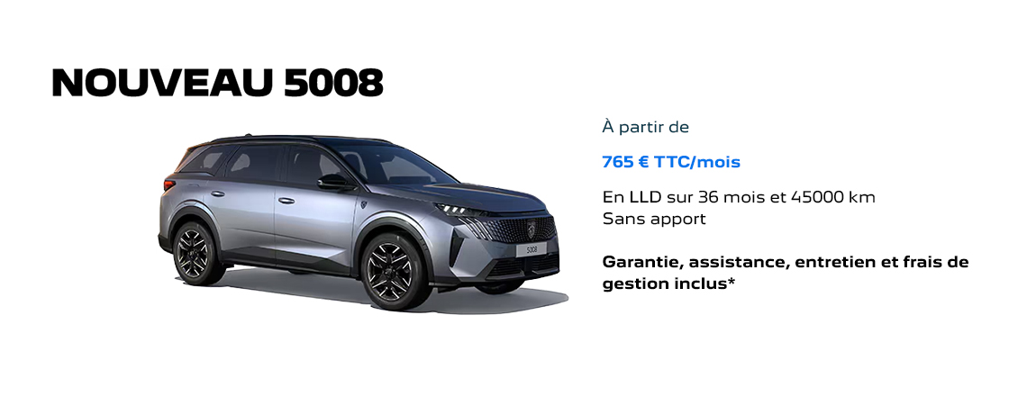 PEUGEOT NOUVEAU 5008 HYBRIDE RECHARGEABLE À PARTIR DE 765 € TTC/mois 