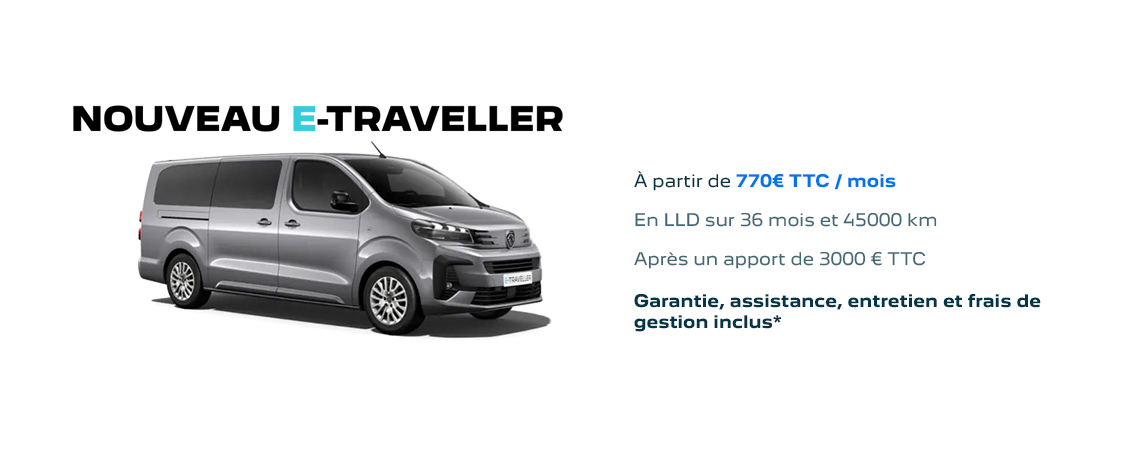 Peugeot Nouveau e-Traveller à partir de 765 € TTC par mois