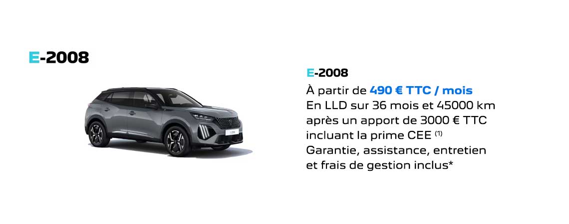 PEUGEOT NOUVEAU SUV E-2008 ÉLECTRIQUE À PARTIR DE 490 €/mois