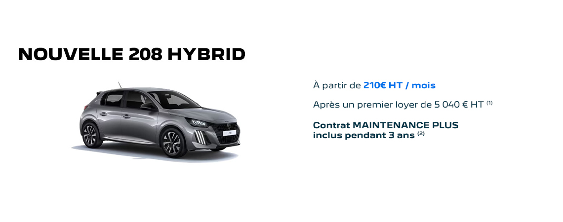 Peugeot Nouvelle 208 Hybrid à partir de 210 € HT / mois