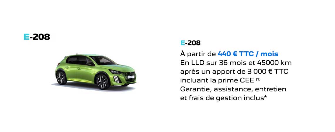 PEUGEOT NOUVELLE E-208 ÉLECTRIQUE À PARTIR DE 440 €/mois
