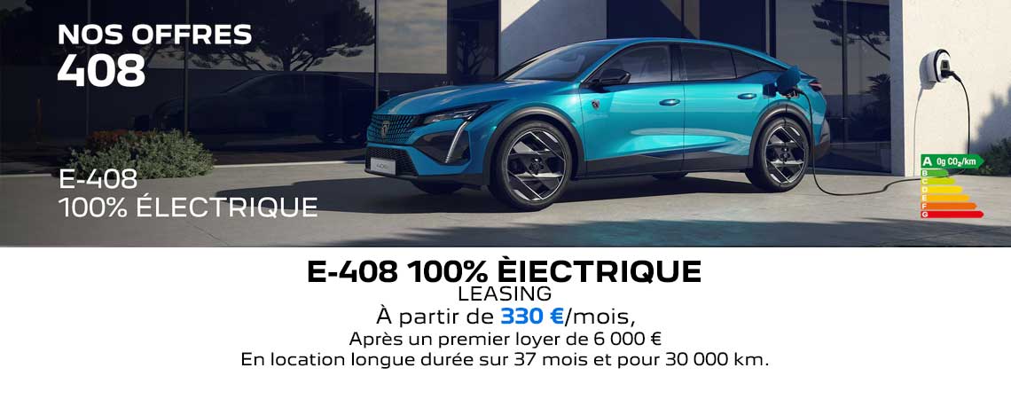 PEUGEOT NOUVELLE E-408 100% ELECTRIQUE À PARTIR DE 330 €/mois