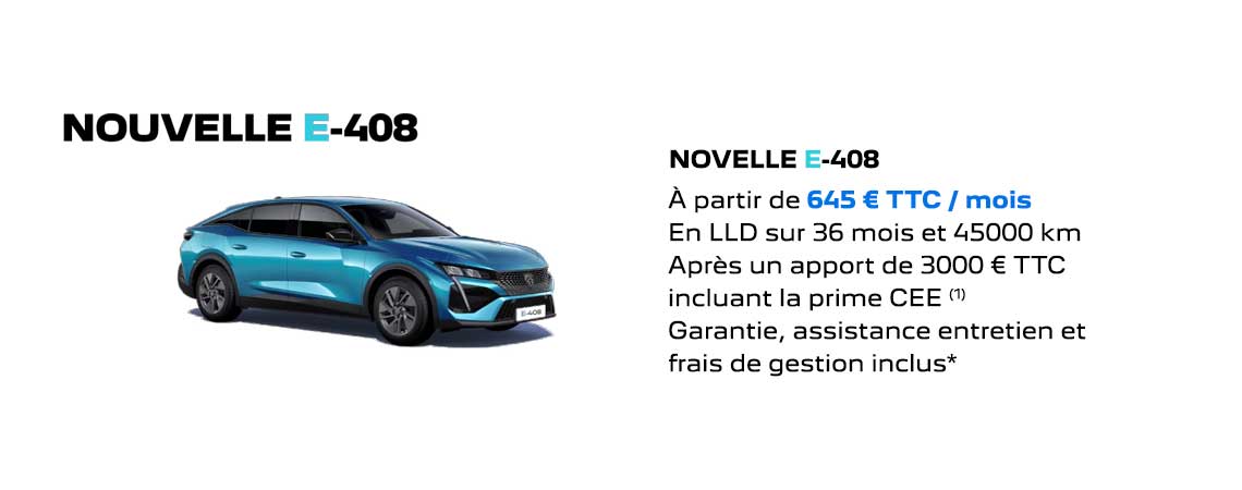 PEUGEOT NOUVELLE E-408 ÉLECTRIQUE À PARTIR DE 645 €/mois