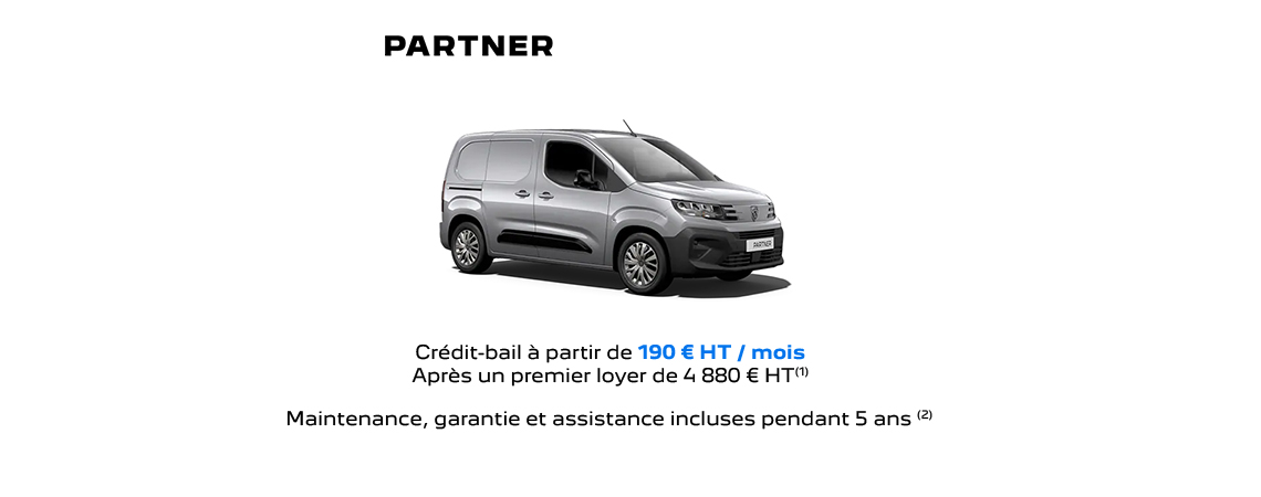 PEUGEOT PARTNER Crédit-bail à partir de 190 € HT / mois