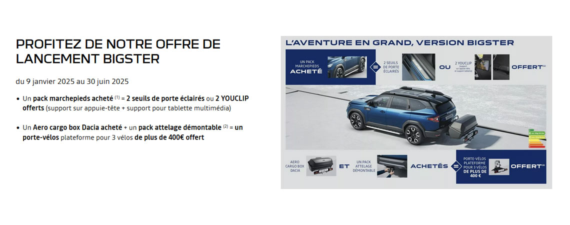 Profitez de notre offre de lancement Bigster 