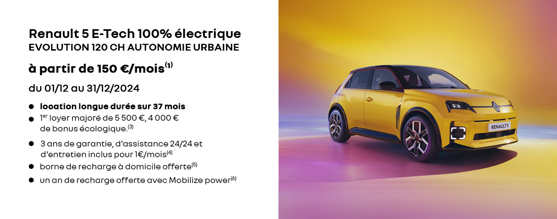 Renault 5 E-Tech 100% électrique à partir de 150 €/mois