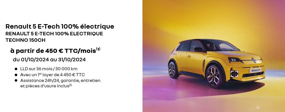 Renault 5 E-Tech 100% électrique à partir de 450 € TTC/mois