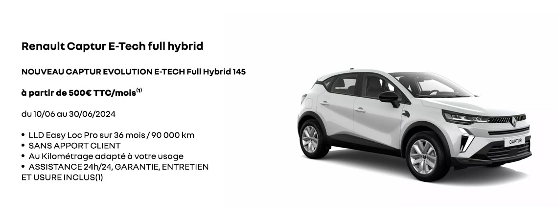 Renault Captur E-Tech full hybrid à partir de 500 € TTC/mois