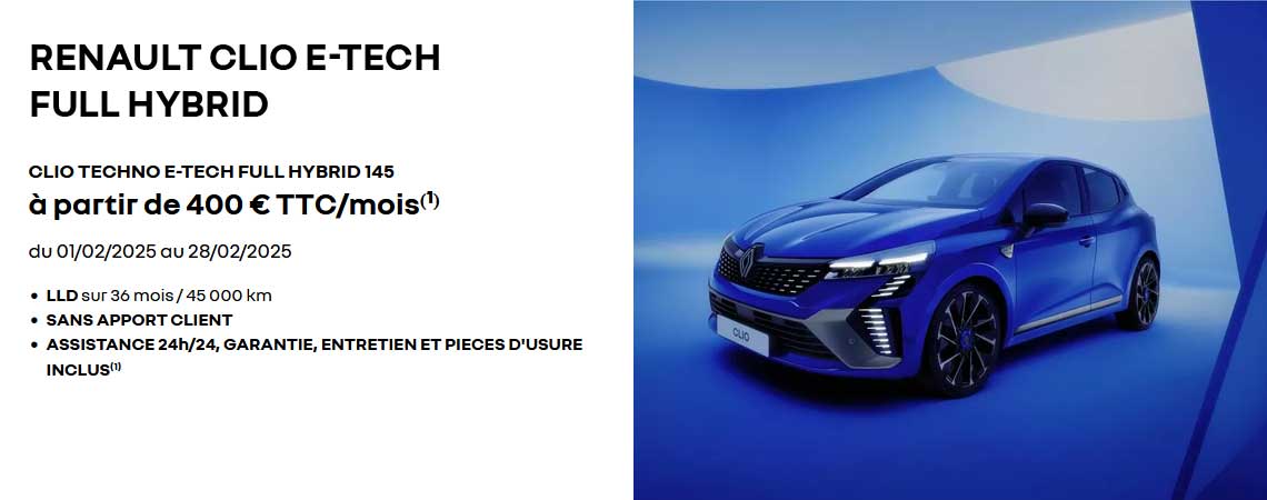 Renault Clio E-Tech full hybrid à partir de 440 € TTC/mois