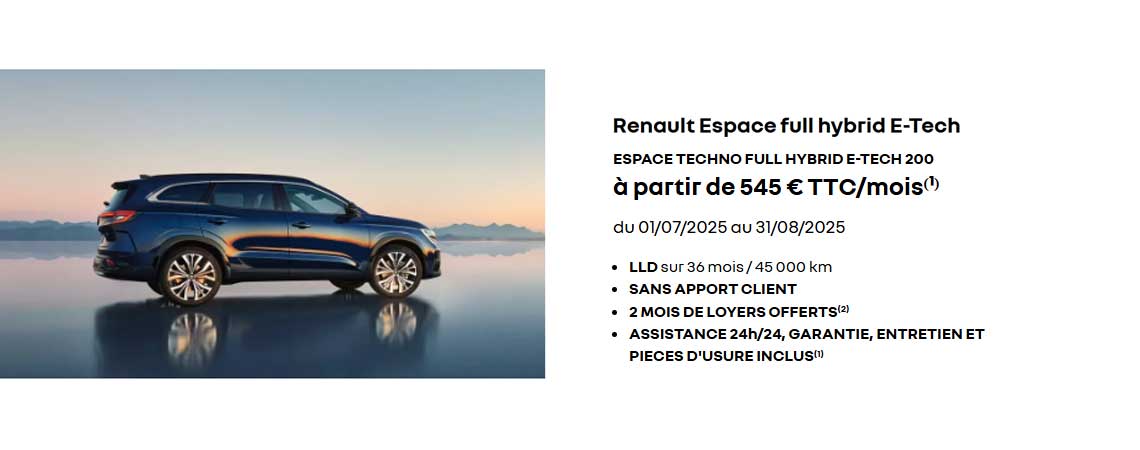 Renault Espace full hybrid E-Tech à partir de 545 € TTC/mois