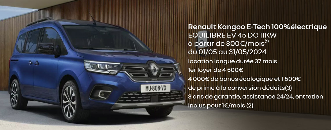 Renault Kangoo E-Tech 100%  Électrique à partir de 300 €/mois