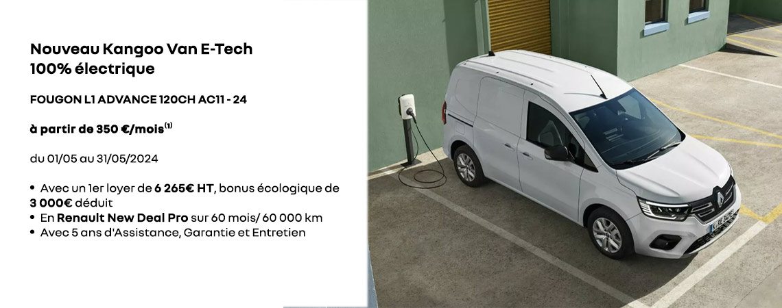Renault Kangoo Van E-Tech 100% électrique à partir de 350€/mois