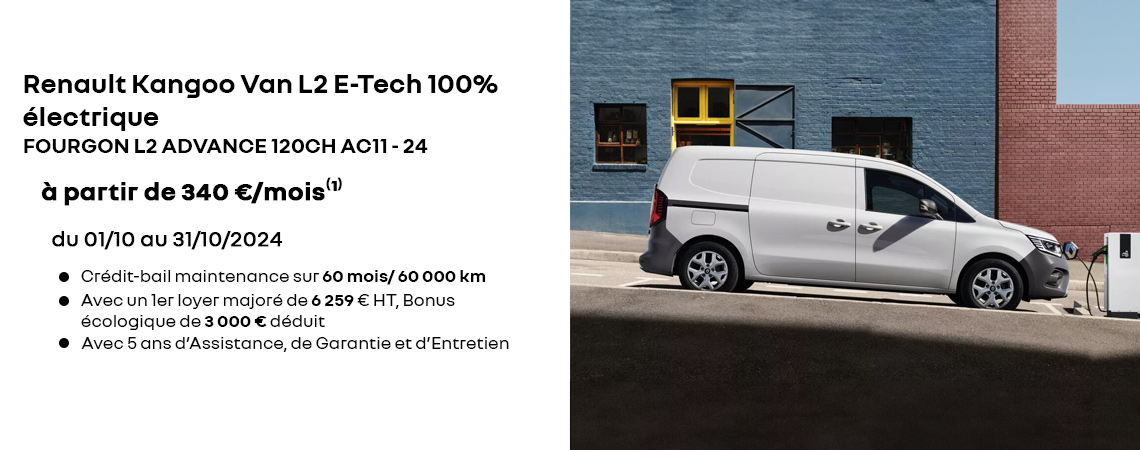 Nouveau Kangoo Van L2 E-Tech 100% électrique à partir de 340 €/mois