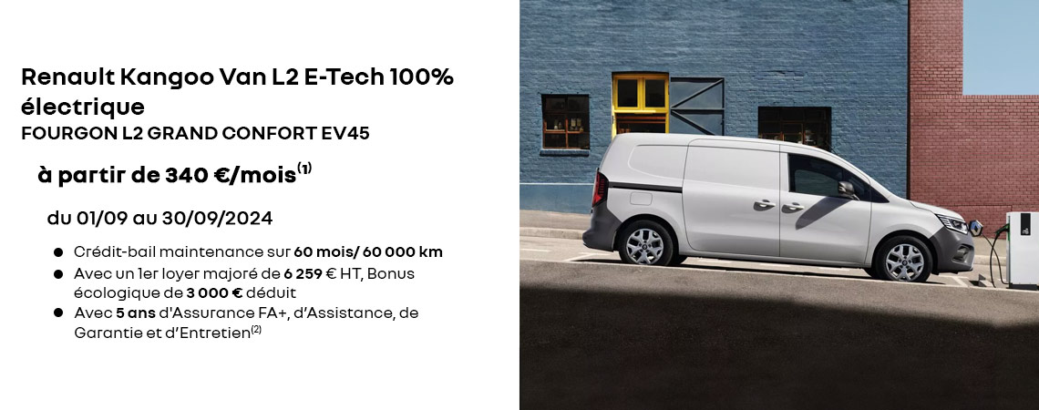 Renault Kangoo Van L2 E-Tech 100% électrique à partir de 340 €/mois