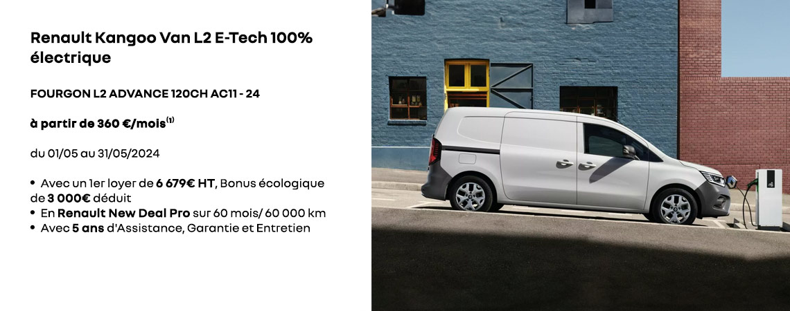 Renault Kangoo Van L2 E-Tech 100% électrique à partir de 360€/mois
