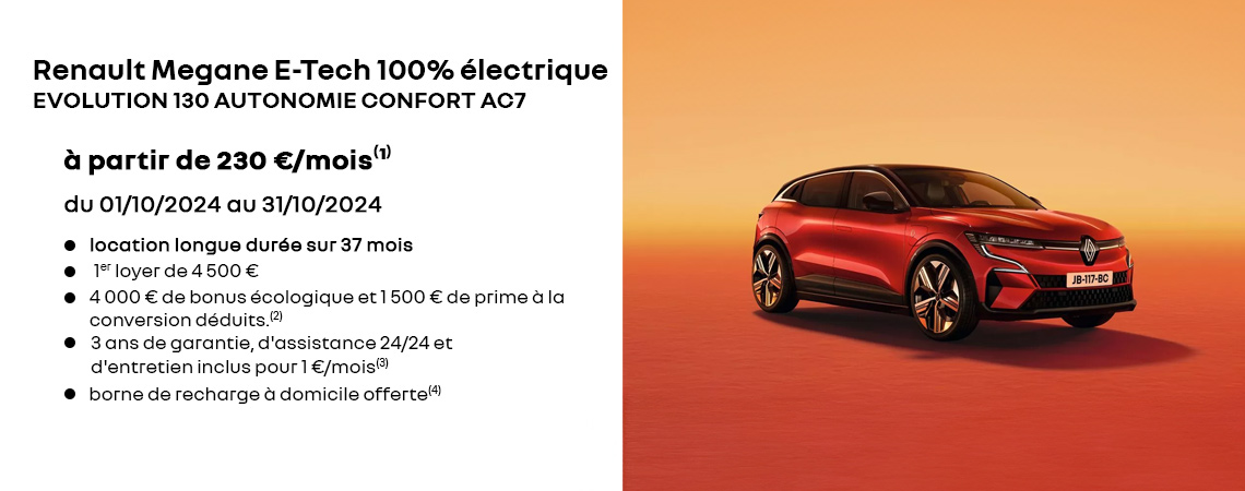 Renault Megane E-Tech 100% électrique à partir de 230 €/mois