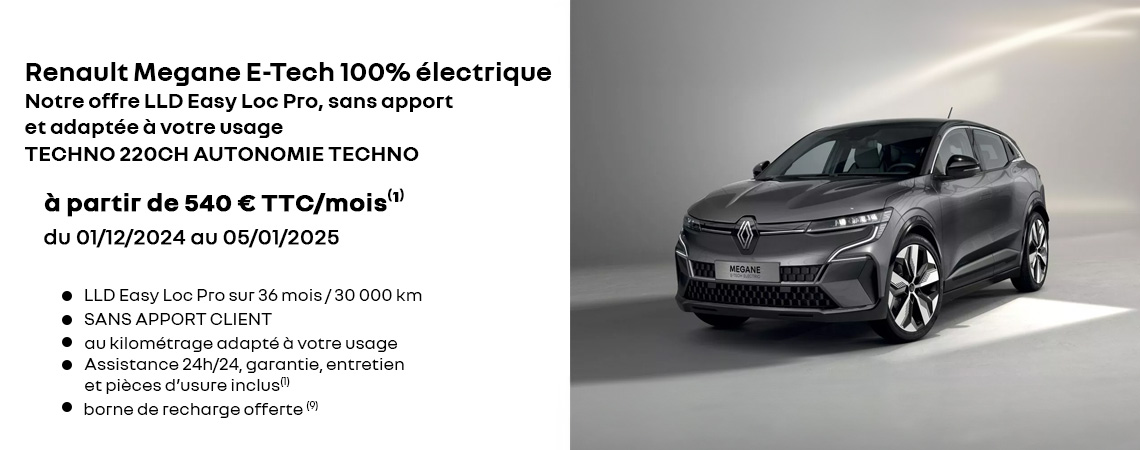 Renault Megane E-Tech 100% électrique à partir de 540 € TTC/mois