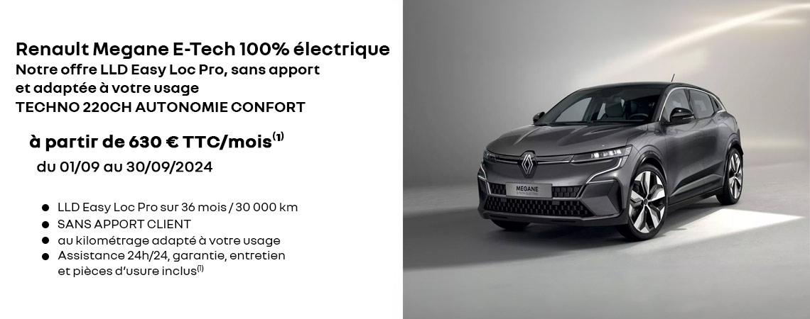 Renault Megane E-Tech 100% électrique à partir de 630 € TTC/mois