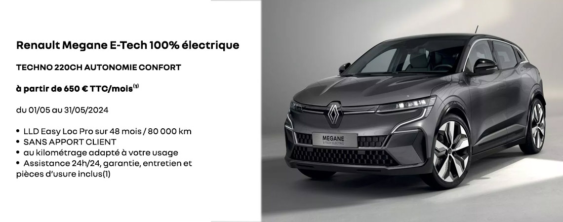 Renault Megane E-Tech 100% électrique à partir de 650€/mois