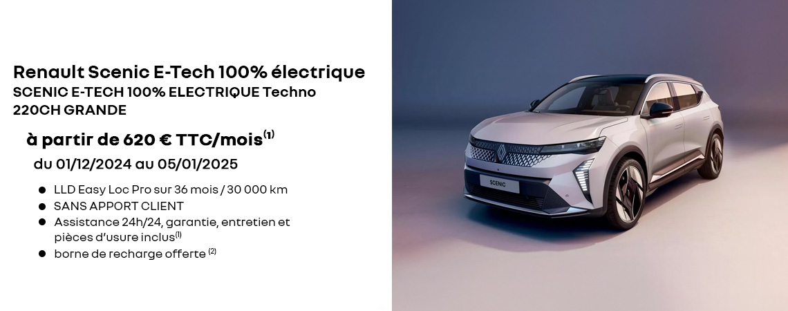 Renault Scenic E-Tech 100% électrique à partir de 620 € TTC/mois