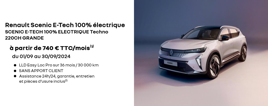 Renault Scenic E-Tech 100% électrique à partir de 740 € TTC/mois