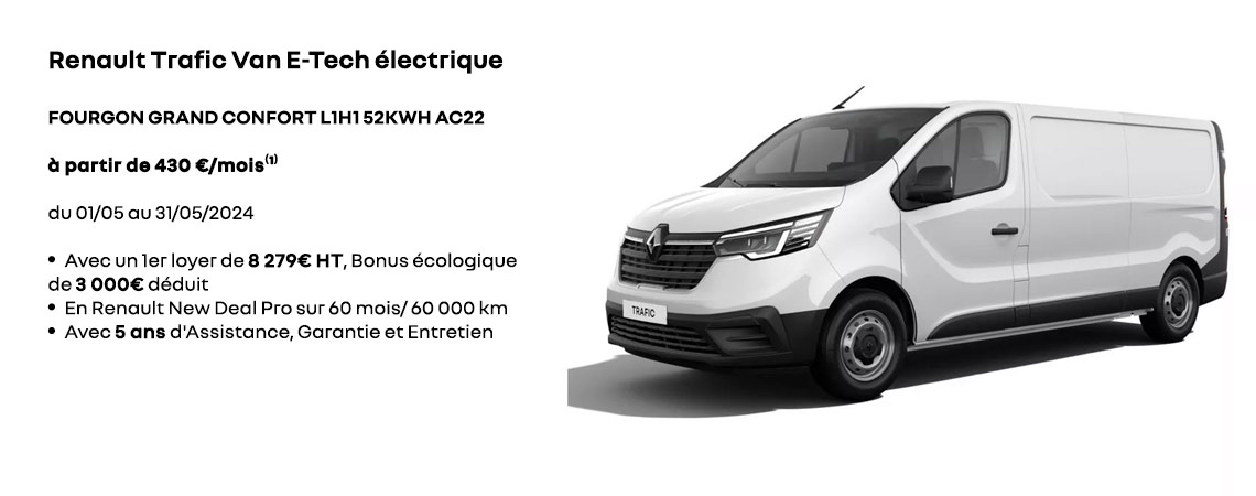 Renault Trafic Van E-Tech 100% électrique à partir de 430€/mois