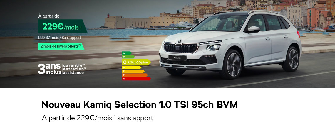 Skoda Nouveau Kamiq Selection 1.0 TSI 95ch BVM A partir de 229 €/mois 