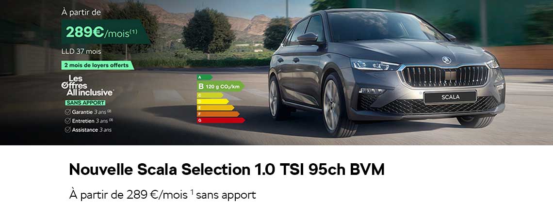 Skoda Nouvelle Scala Selection 1.0 TSI 95ch BVM5 A partir de 289 €/mois