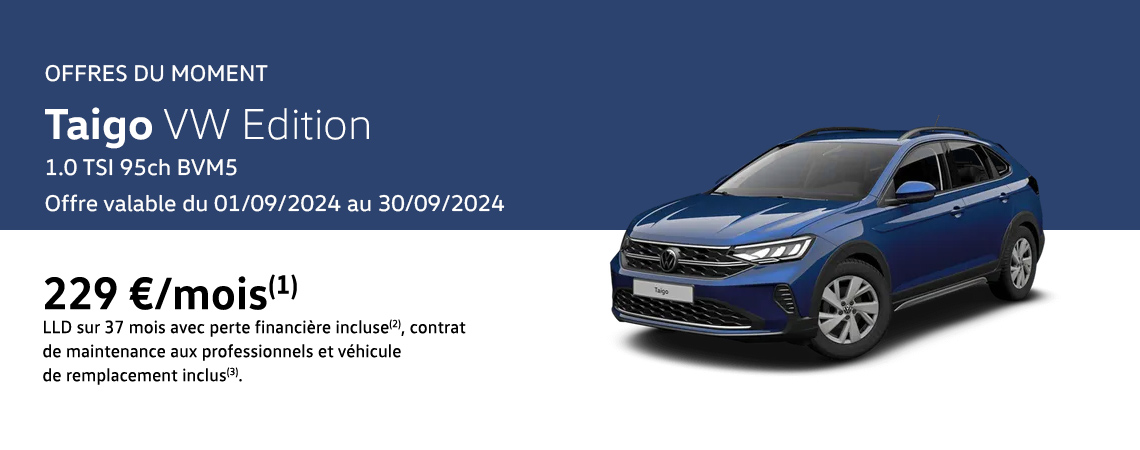 Taigo VW Edition 1.0 TSI 95ch BVM5 À partir de 229 €/mois