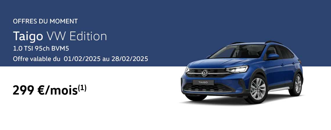 Taigo VW Edition 1.0 TSI 95ch BVM5 à partir de 299 €/mois