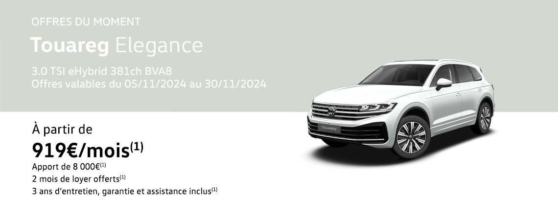 Touareg Elegance 3.0 TSI eHybrid 381ch BVA8 À partir de 919€/mois