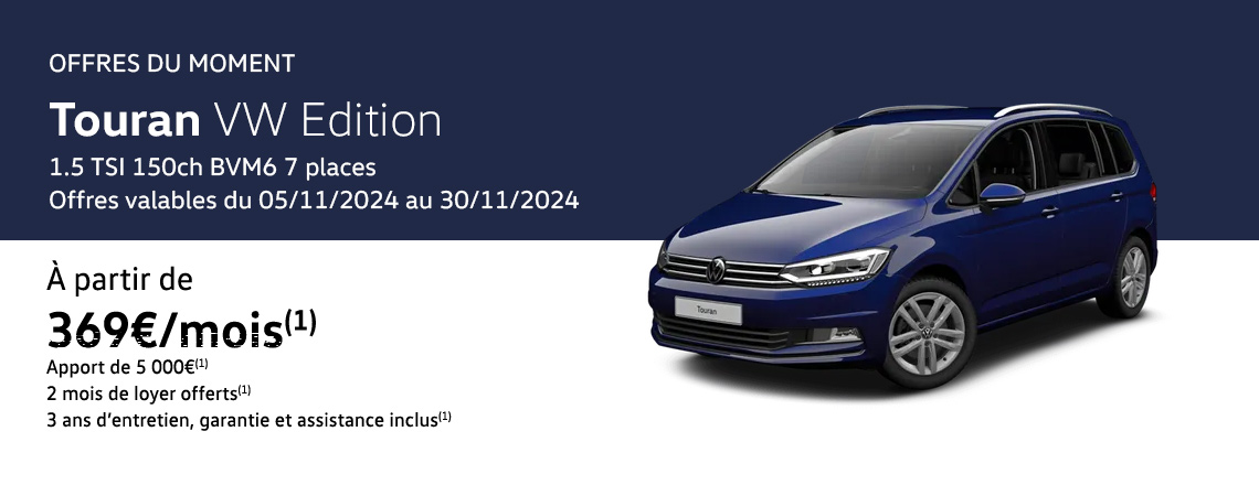 Touran VW Edition  1.5 TSI 150ch BVM6 7 places À partir de 369 €/mois