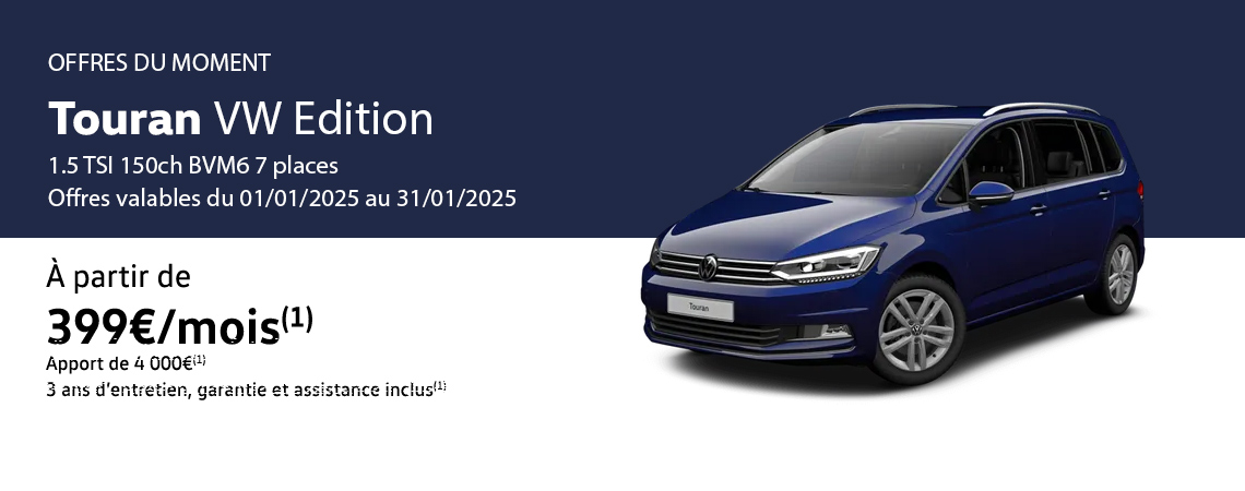 Touran VW Edition 1.5 TSI 150ch BVM6 7 places À partir de 399 €/mois