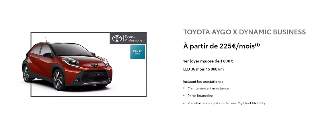 TOYOTA AYGO X DYNAMIC BUSINESS À PARTIR DE 225€/MOIS