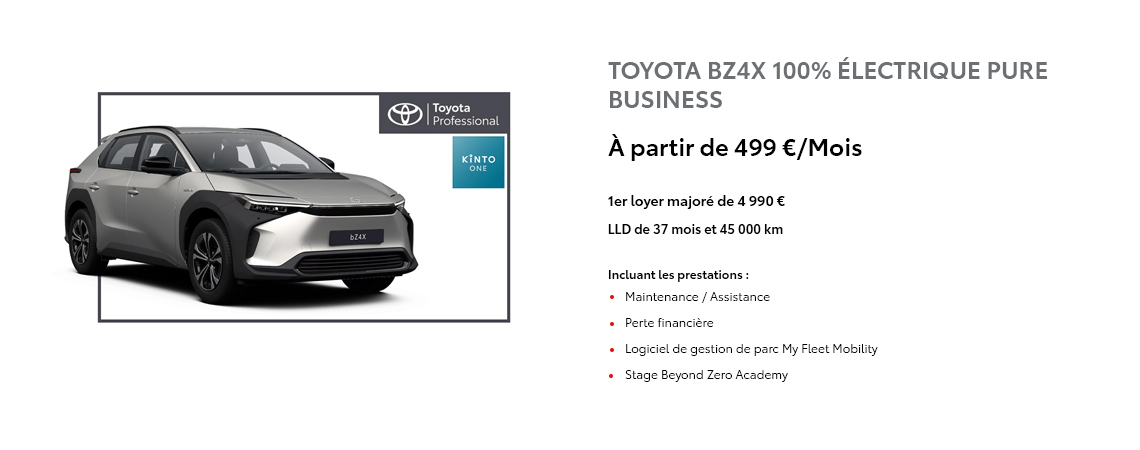 TOYOTA BZ4X 100% ÉLECTRIQUE PURE BUSINESS À PARTIR DE 499 €/MOIS