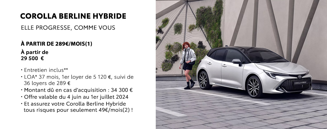 Toyota Nouvelle Corolla Berline Hybride À partir de 289€/mois