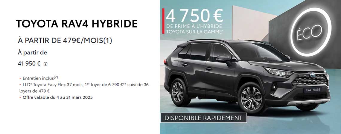 TOYOTA RAV4 HYBRIDE À PARTIR DE 479 €/MOIS