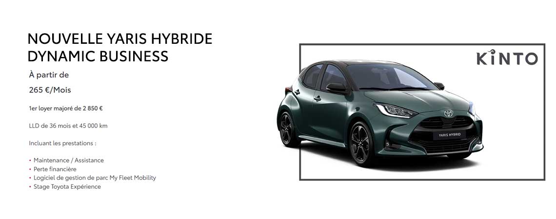 NOUVELLE TOYOTA YARIS HYBRIDE DYNAMIC BUSINESS À PARTIR DE 269 €/MOIS