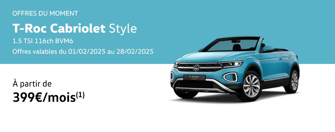 T-Roc Cabriolet Style 1.0 TSI 116ch BVM6 À partir de 399 €/mois