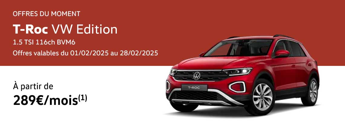 T-Roc VW Edition 1.0 TSI 116ch BVM6 À partir de 289 €/mois