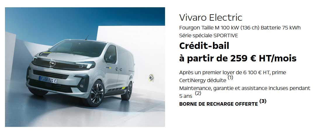 Vivaro Electric Fourgon Taille M 100 kW (136 ch) Batterie 75 kWh à partir de 259 € HT/mois