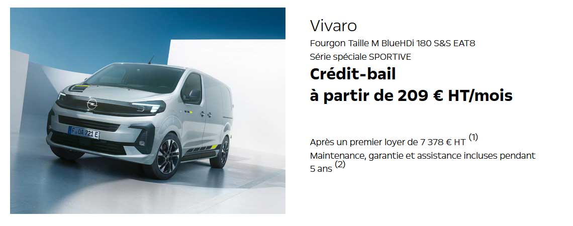 Vivaro Electric Taille M Batterie 49 kwh 136 CH BVA Série spéciale SPORTIVE à partir de 259 € HT/mois